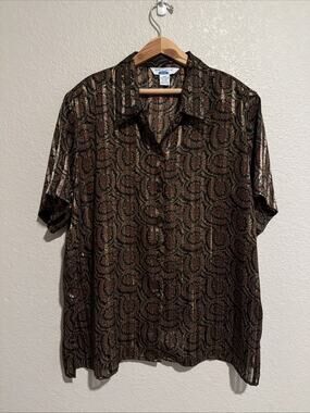 Vintage Ship N Shore Blouse Top 20W Button Up Jacquard Evening Career 80s 90s